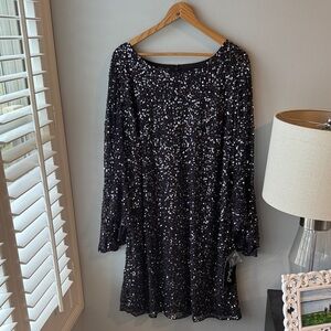 Pisarro Nights Sequence Party Formal Sheer Bell‎ Sleeve Dress NWT
